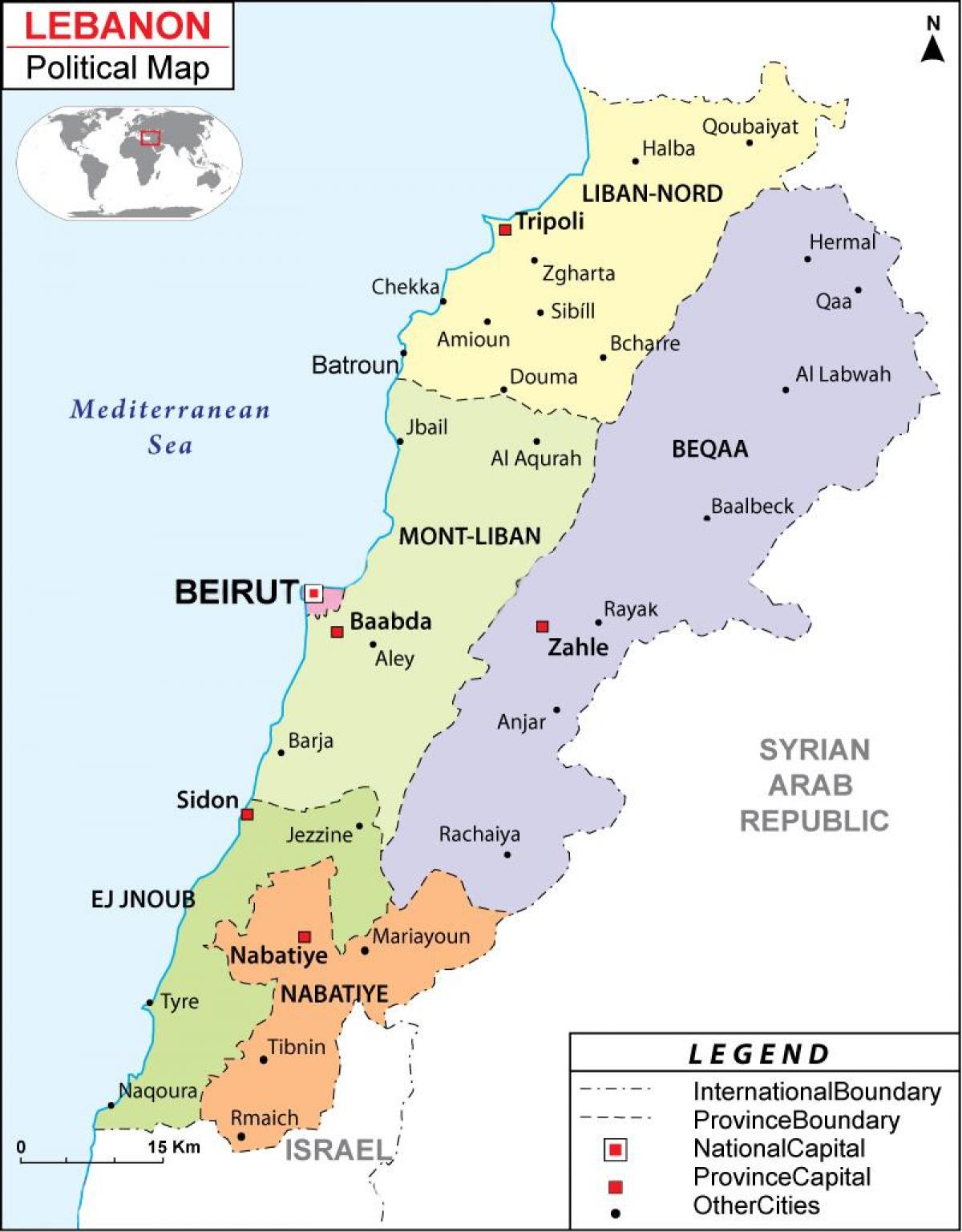 mapa del Líban política