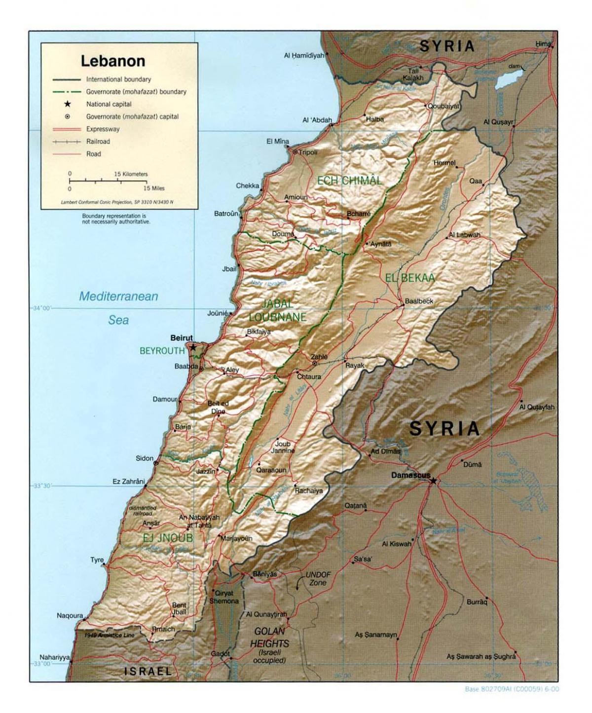 mapa del Líban topogràfic