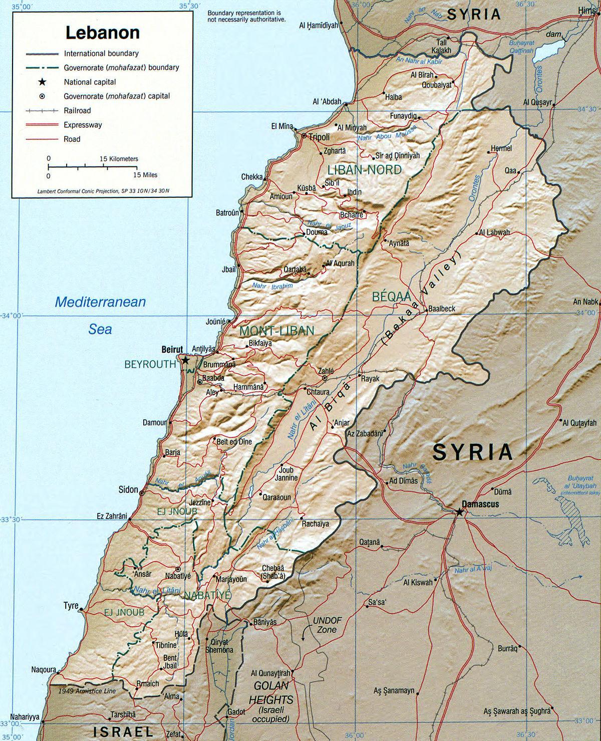 mapa del Líban geografia