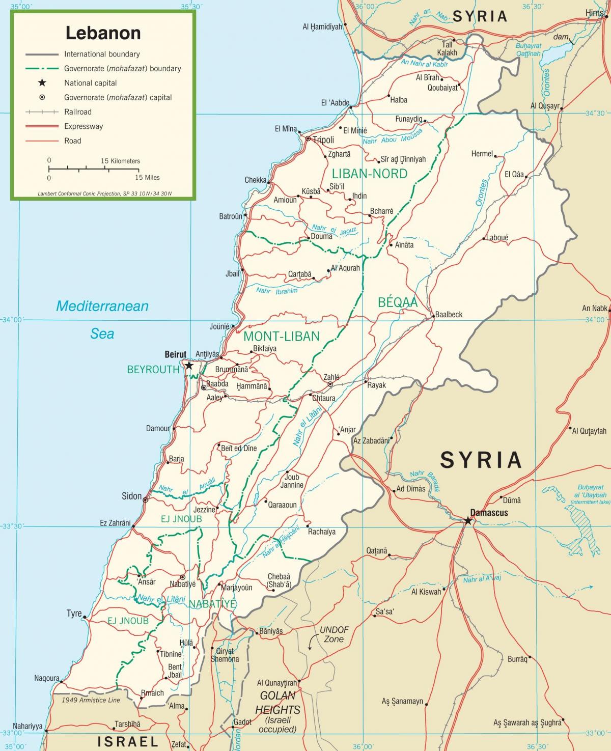 Líban carreteres mapa
